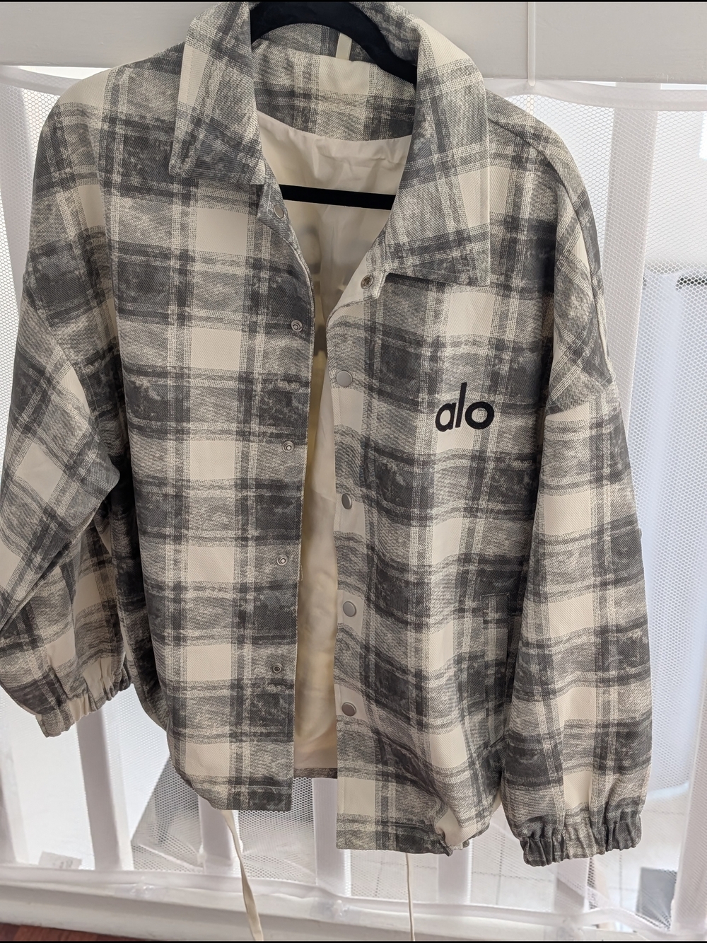 ALO Yoga Colab Vera Wang Black & Cream Plaid Oversized Jacket L